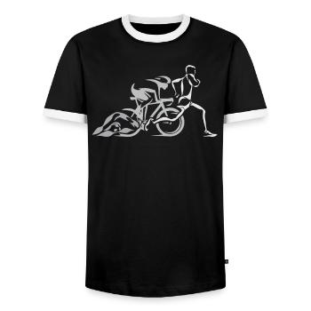 Schwimmen Radfahren Laufen Triathlon Triathlet - Männer Kontrast-T-Shirt - Schwarz/Weiß - Vorne - AI Model Female 172 light (172cm) & AI Model Male 178 light (178cm)
