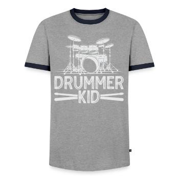 Drummer Kid Drums Design For Drummer - Men's Ringer Shirt - grey/navy  - Front - AI Model Female 172 light (172cm) & AI Model Male 178 light (178cm)