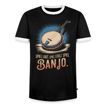 Bluegrass Musik Banjo Spieler Saiteninstrument - Männer Kontrast-T-Shirt - Schwarz/Weiß - Vorne - AI Model Female 172 light (172cm) & AI Model Male 178 light (178cm)
