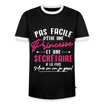 Princesse et Secrétaire - T-shirt contrasté Homme - noir/blanc - Devant - AI Model Female 172 light (172cm) & AI Model Male 178 light (178cm)