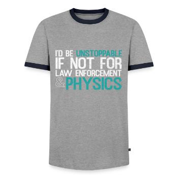 physics - Men's Ringer Shirt - grey/navy  - Front - AI Model Female 172 light (172cm) & AI Model Male 178 light (178cm)