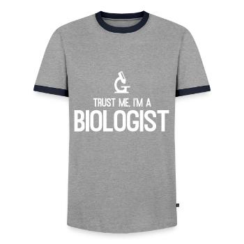 Biologe - Männer Kontrast-T-Shirt - Grau/Navy  - Vorne - AI Model Female 172 light (172cm) & AI Model Male 178 light (178cm)