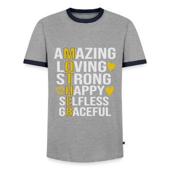 Mother Mom Mama - Men's Ringer Shirt - grey/navy  - Front - AI Model Female 172 light (172cm) & AI Model Male 178 light (178cm)