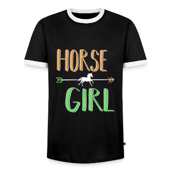 Cheval animaux équitation cheval fille cheval dire - T-shirt contrasté Homme - noir/blanc - Devant - AI Model Female 172 light (172cm) & AI Model Male 178 light (178cm)