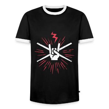 RocknRoll Rockmusik Drums Drum Drumsticks - Men's Ringer Shirt - black/white - Front - AI Model Female 172 light (172cm) & AI Model Male 178 light (178cm)