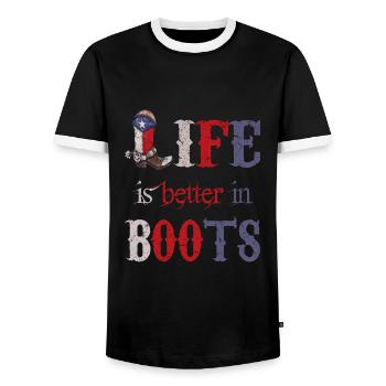 Cowboy Dallas Texas Cowboy Boots - Men's Ringer Shirt - black/white - Front - AI Model Female 172 light (172cm) & AI Model Male 178 light (178cm)