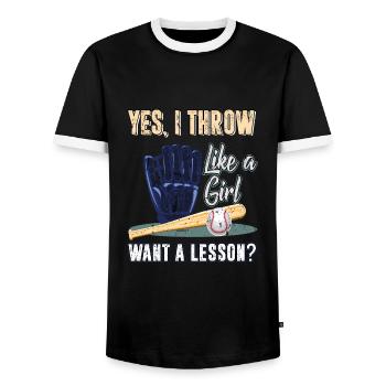 Baseball Softball Baseballschläger Handschuh Sport - Männer Kontrast-T-Shirt - Schwarz/Weiß - Vorne - AI Model Female 172 light (172cm) & AI Model Male 178 light (178cm)