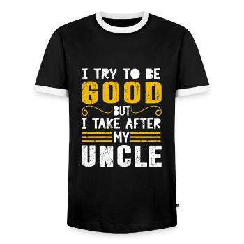 Uncle nephew family funny witty sayings joke - Men's Ringer Shirt - black/white - Front - AI Model Female 172 light (172cm) & AI Model Male 178 light (178cm)
