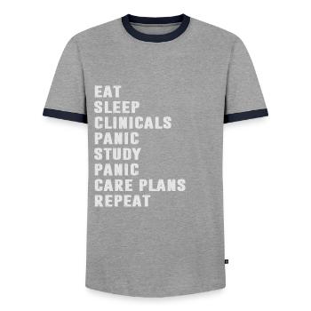 Étudiant en médecine - T-shirt contrasté Homme - gris/marine  - Devant - AI Model Female 172 light (172cm) & AI Model Male 178 light (178cm)