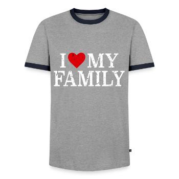 family - Men's Ringer Shirt - grey/navy  - Front - AI Model Female 172 light (172cm) & AI Model Male 178 light (178cm)