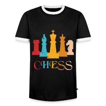 Échiquier échiquier échecs - T-shirt contrasté Homme - noir/blanc - Devant - AI Model Female 172 light (172cm) & AI Model Male 178 light (178cm)