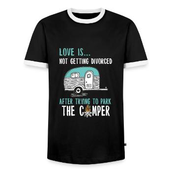 Camper Camping caravanes feux de camp - T-shirt contrasté Homme - noir/blanc - Devant - AI Model Female 172 light (172cm) & AI Model Male 178 light (178cm)