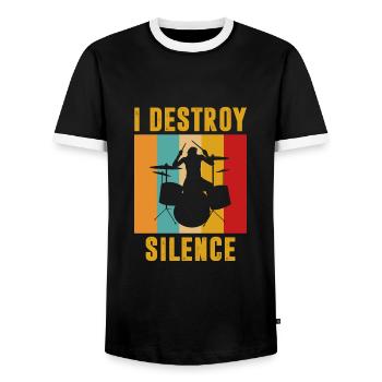 I destroy silence - Männer Kontrast-T-Shirt - Schwarz/Weiß - Vorne - AI Model Female 172 light (172cm) & AI Model Male 178 light (178cm)
