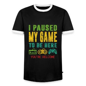 Konsole Videospiel Controller Zocker Gamer - Männer Kontrast-T-Shirt - Schwarz/Weiß - Vorne - AI Model Female 172 light (172cm) & AI Model Male 178 light (178cm)