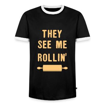 Boulangerie boulangerie - T-shirt contrasté Homme - noir/blanc - Devant - AI Model Female 172 light (172cm) & AI Model Male 178 light (178cm)