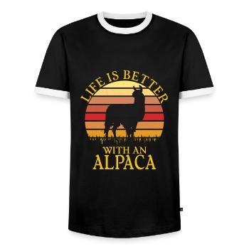 Llama Alpaca Retro Style Vintage Sunset - Men's Ringer Shirt - black/white - Front - AI Model Female 172 light (172cm) & AI Model Male 178 light (178cm)