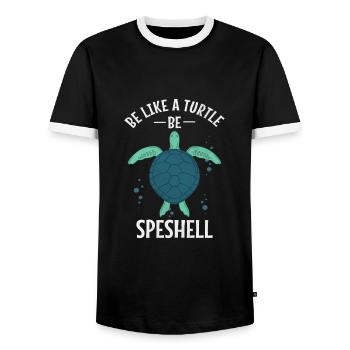 turtle - Men's Ringer Shirt - black/white - Front - AI Model Female 172 light (172cm) & AI Model Male 178 light (178cm)