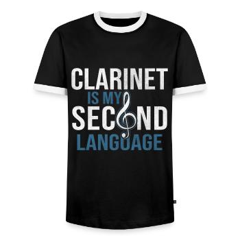 Clarinet wind instrument - Men's Ringer Shirt - black/white - Front - AI Model Female 172 light (172cm) & AI Model Male 178 light (178cm)
