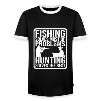Pêcheur chasse chasseur chasse chasse chasse au cerf - T-shirt contrasté Homme - noir/blanc - Devant - AI Model Female 172 light (172cm) & AI Model Male 178 light (178cm)
