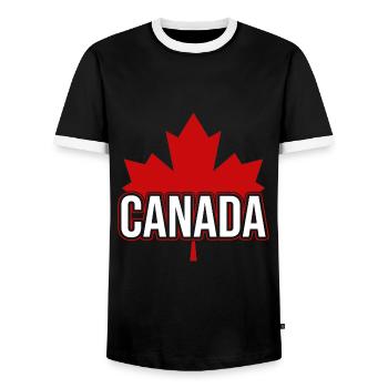 Canada flag maple leaf origin Canadians - Men's Ringer Shirt - black/white - Front - AI Model Female 172 light (172cm) & AI Model Male 178 light (178cm)