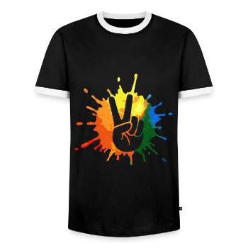Peace Peace Peace Sign Hippie - Men's Ringer Shirt - black/white - Front - AI Model Female 172 light (172cm) & AI Model Male 178 light (178cm)