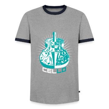 cello - Men's Ringer Shirt - grey/navy  - Front - AI Model Female 172 light (172cm) & AI Model Male 178 light (178cm)