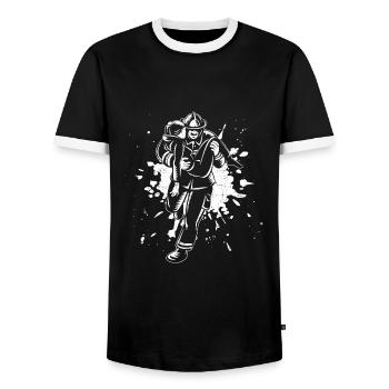 Firefighter Fire Department Firefighter Woman Hero - Men's Ringer Shirt - black/white - Front - AI Model Female 172 light (172cm) & AI Model Male 178 light (178cm)