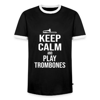 trombone - Men's Ringer Shirt - black/white - Front - AI Model Female 172 light (172cm) & AI Model Male 178 light (178cm)