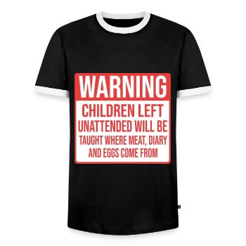 Warning vegan vegan vegan funny - Men's Ringer Shirt - black/white - Front - AI Model Female 172 light (172cm) & AI Model Male 178 light (178cm)