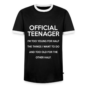 Official teenager - Men's Ringer Shirt - black/white - Front - AI Model Female 172 light (172cm) & AI Model Male 178 light (178cm)