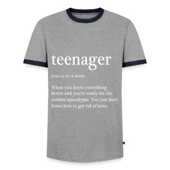 Définition d'adolescent - T-shirt contrasté Homme - gris/marine  - Devant - AI Model Female 172 light (172cm) & AI Model Male 178 light (178cm)