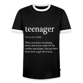 Teenager definition - Men's Ringer Shirt - black/white - Front - AI Model Female 172 light (172cm) & AI Model Male 178 light (178cm)
