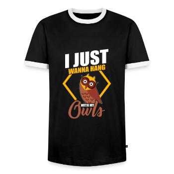 Ich will nur mit meinen Eulen hängen Eule Lustig - Männer Kontrast-T-Shirt - Schwarz/Weiß - Vorne - AI Model Female 172 light (172cm) & AI Model Male 178 light (178cm)