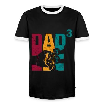 Papa Father of 3 Children Triplets Sons Girls - Men's Ringer Shirt - black/white - Front - AI Model Female 172 light (172cm) & AI Model Male 178 light (178cm)
