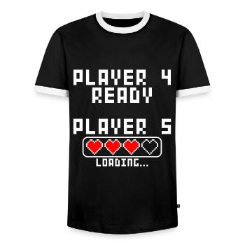 Pregnancy announce baby 5 child five fifth - Men's Ringer Shirt - black/white - Front - AI Model Female 172 light (172cm) & AI Model Male 178 light (178cm)