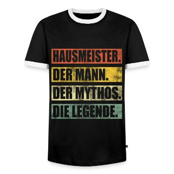 Hausmeister Vintage Lustig Mann Mythos Legende - Männer Kontrast-T-Shirt - Schwarz/Weiß - Vorne - AI Model Female 172 light (172cm) & AI Model Male 178 light (178cm)