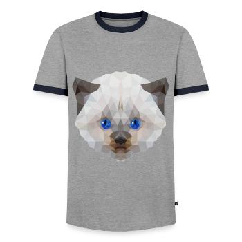 Weiße Katze miaut - süßes Motiv im Polygonstyle - Männer Kontrast-T-Shirt - Grau/Navy  - Vorne - AI Model Female 172 light (172cm) & AI Model Male 178 light (178cm)