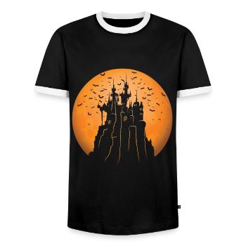 Creepy Castle & Spooky Moon Halloween Costume Gift - Men's Ringer Shirt - black/white - Front - AI Model Female 172 light (172cm) & AI Model Male 178 light (178cm)