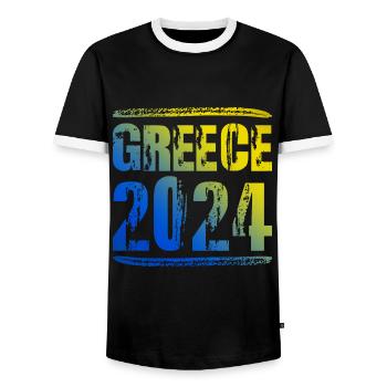 Greece 2024 Colorful Holiday - Men's Ringer Shirt - black/white - Front - AI Model Female 172 light (172cm) & AI Model Male 178 light (178cm)