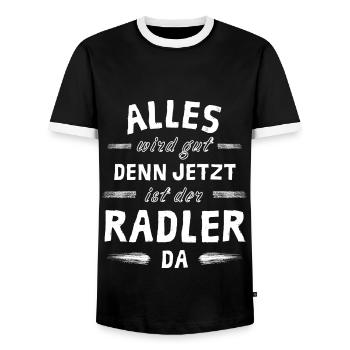 Alles wird gut denn jetzt ist der Radler da - Männer Kontrast-T-Shirt - Schwarz/Weiß - Vorne - AI Model Female 172 light (172cm) & AI Model Male 178 light (178cm)