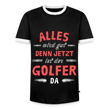 Alles wird gut denn jetzt ist der Golfer da - Männer Kontrast-T-Shirt - Schwarz/Weiß - Vorne - AI Model Female 172 light (172cm) & AI Model Male 178 light (178cm)