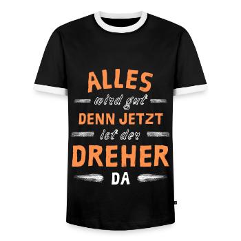 Alles wird gut denn jetzt ist der Dreher da - Männer Kontrast-T-Shirt - Schwarz/Weiß - Vorne - AI Model Female 172 light (172cm) & AI Model Male 178 light (178cm)