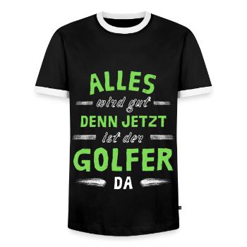 Alles wird gut denn jetzt ist der Golfer da - Männer Kontrast-T-Shirt - Schwarz/Weiß - Vorne - AI Model Female 172 light (172cm) & AI Model Male 178 light (178cm)