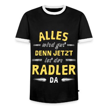 Alles wird gut denn jetzt ist der Radler da - Männer Kontrast-T-Shirt - Schwarz/Weiß - Vorne - AI Model Female 172 light (172cm) & AI Model Male 178 light (178cm)