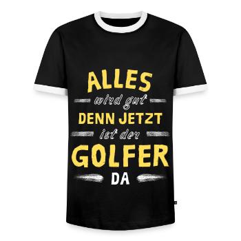 Alles wird gut denn jetzt ist der Golfer da - Männer Kontrast-T-Shirt - Schwarz/Weiß - Vorne - AI Model Female 172 light (172cm) & AI Model Male 178 light (178cm)