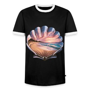 Muschel Strand Szene Serene Ozean Landschaft - Männer Kontrast-T-Shirt - Schwarz/Weiß - Vorne - AI Model Female 172 light (172cm) & AI Model Male 178 light (178cm)