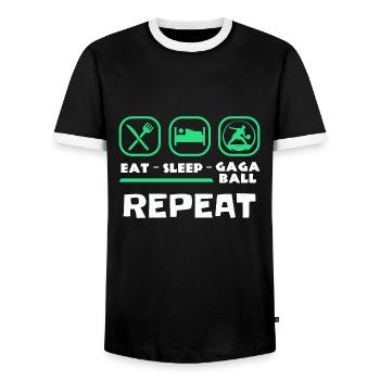 Eat Sleep Gaga Ball Repeat - Men's Ringer Shirt - black/white - Front - AI Model Female 172 light (172cm) & AI Model Male 178 light (178cm)