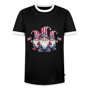 Gnomes patriotiques américains avec drapeau américain - T-shirt contrasté Homme - noir/blanc - Devant - AI Model Female 172 light (172cm) & AI Model Male 178 light (178cm)