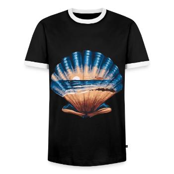 Muschel Strand Szene Serene Ozean Landschaft - Männer Kontrast-T-Shirt - Schwarz/Weiß - Vorne - AI Model Female 172 light (172cm) & AI Model Male 178 light (178cm)