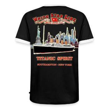 TITANIC FANTOME IN NEW YORK L. RUNEMBERG © Adagp - Men's Ringer Shirt - black/white - Back - AI Model Male 178 light (178cm)